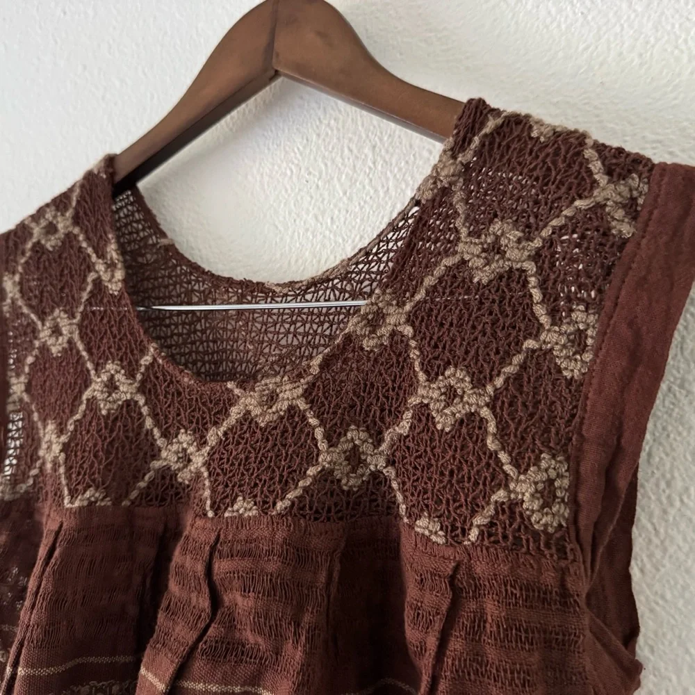 Embroidered Knit Top M/L Geometric Cottagecore Boho Fairycore Neutral Vintage - Picture 3 of 13
